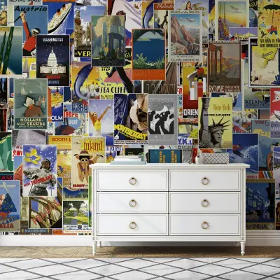Vintage Travel Poster - Wall Mural 5003 - 8 Panel - 384cm x 260cm