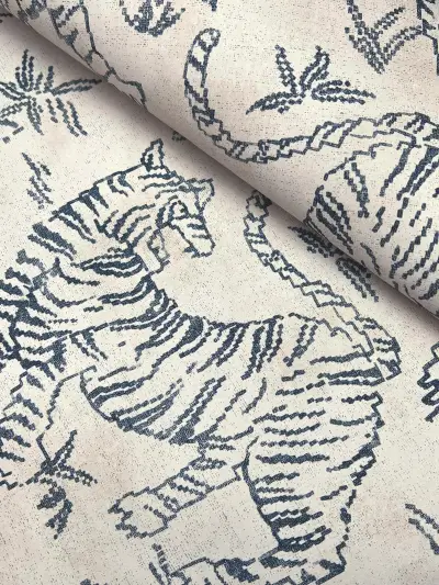 Orly Tigers Wallpaper - Ecru/Indigo