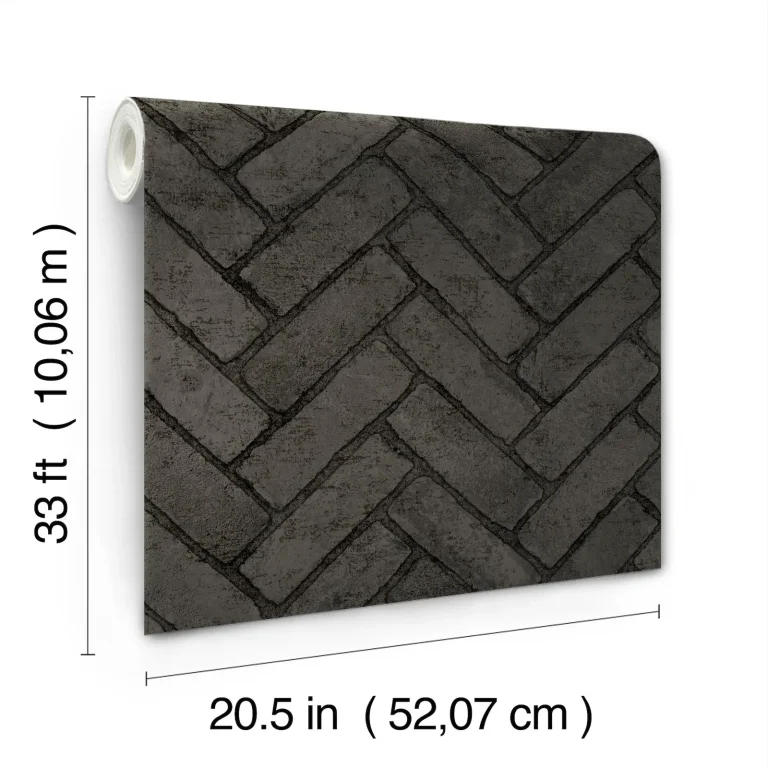 Chesapeake Canelle Brick Herringbone Wallpaper - Black — Image 4