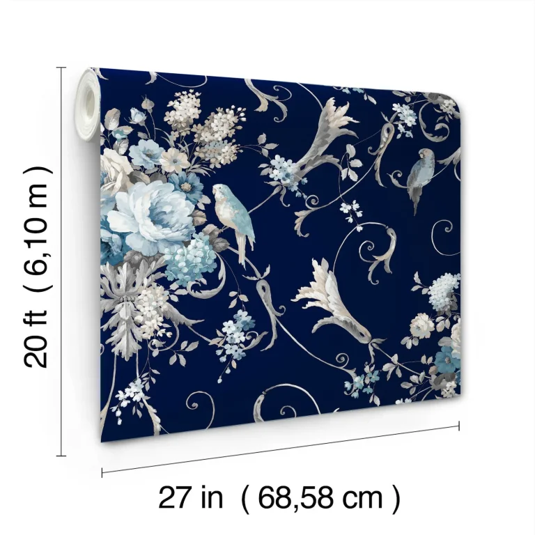 Parrots with Floral Bouquets Peel and Stick Wallpaper - Navy — Image 5