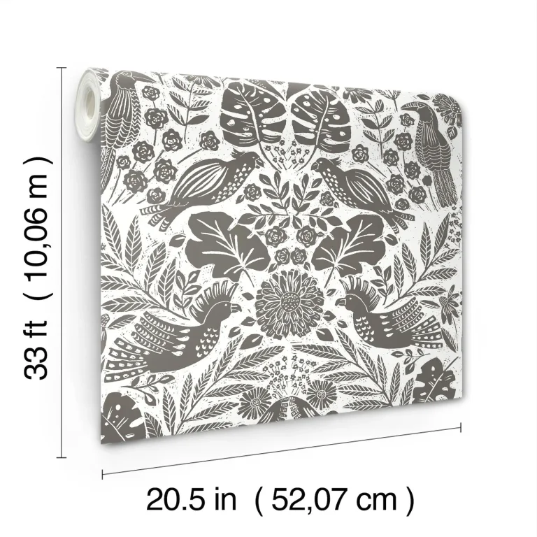Nestle Bird Block Print Wallpaper - Charcoal — Image 5