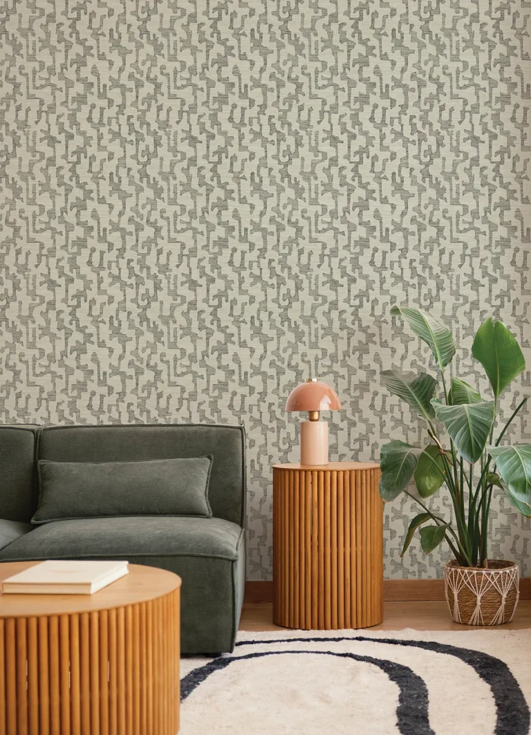 Cipher Geometric Faux Grasscloth Wallpaper - Black — Image 5