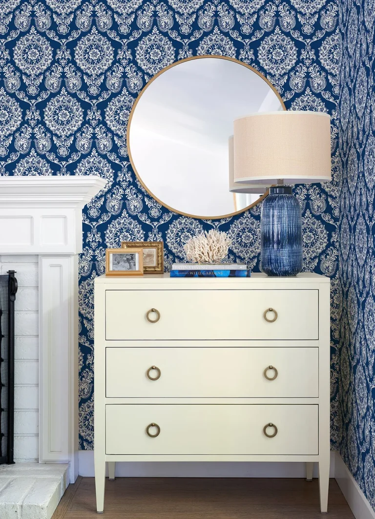 Chesapeake Helm Damask Floral Medallion Wallpaper - Navy — Ảnh 2