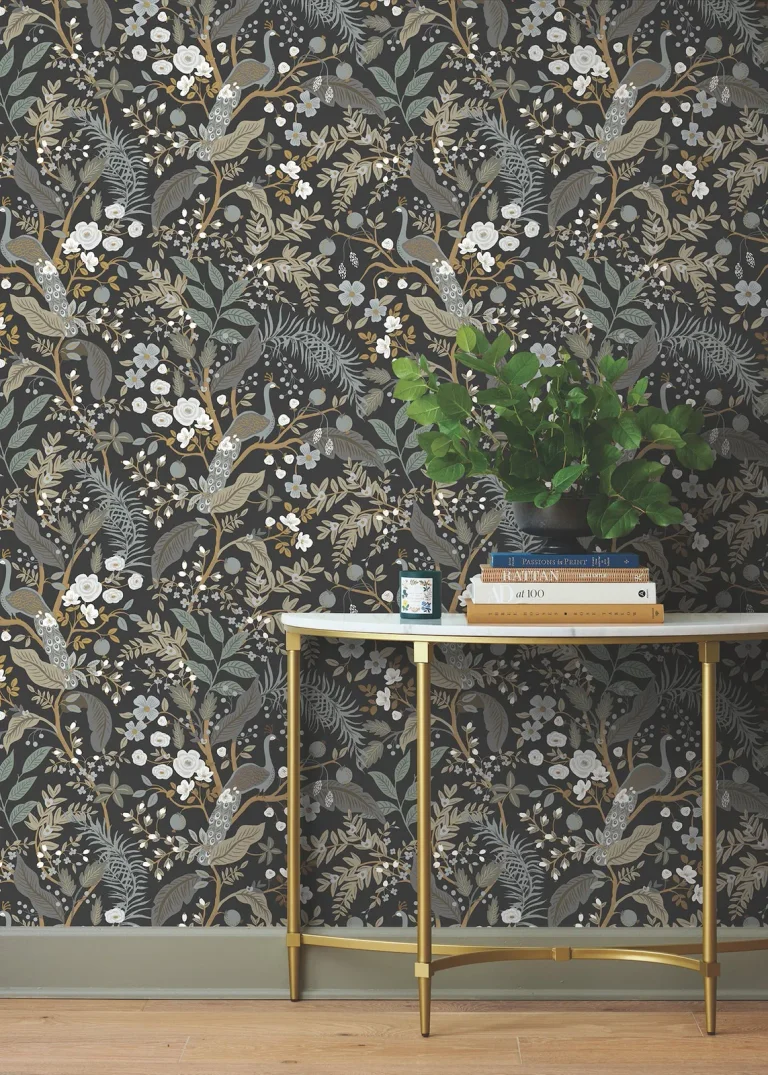 Rifle Paper Co. Peacock Garden Peel and Stick Wallpaper - Black — Ảnh 4