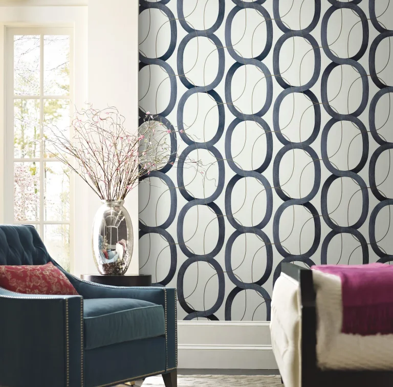 Candice Olson Interlock Peel and Stick Wallpaper - Navy — Ảnh 2