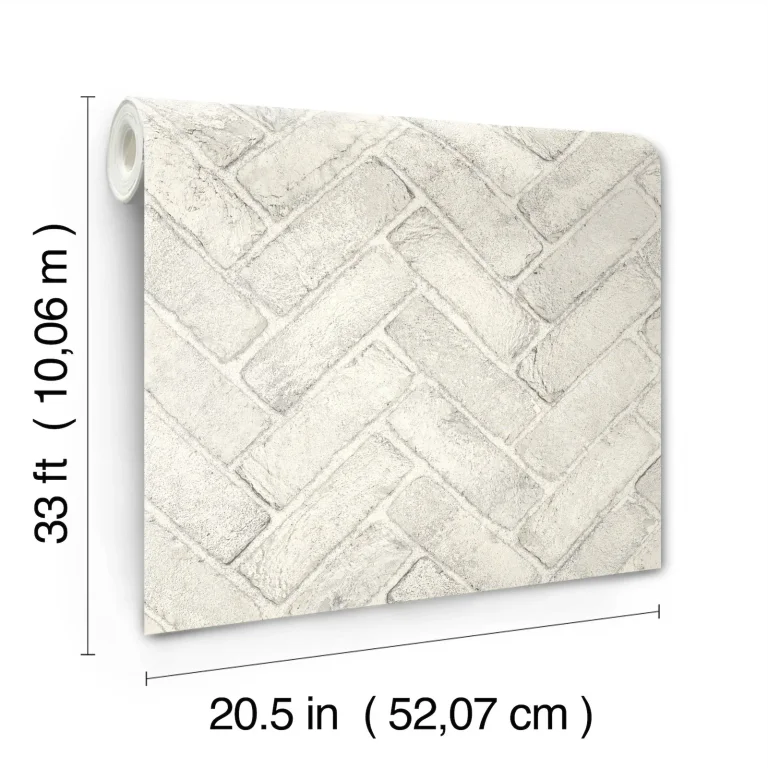 Chesapeake Canelle Brick Herringbone Wallpaper - White — Ảnh 5