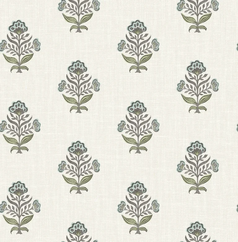 Chesapeake Hollyhock Floral Crest Wallpaper - Aqua — Image 3