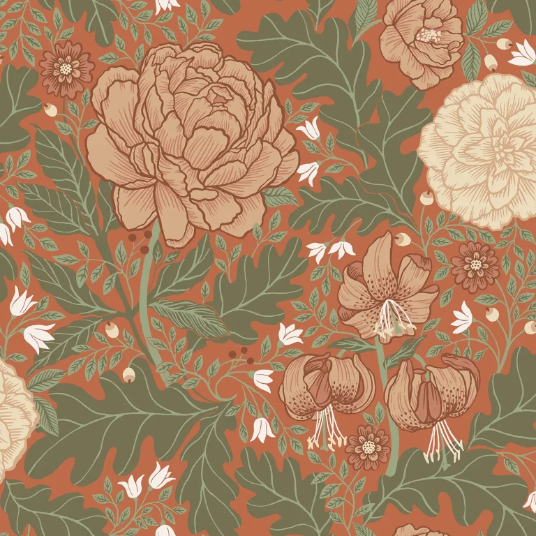 Camille Peony & Lily Wallpaper - Red — Image 2
