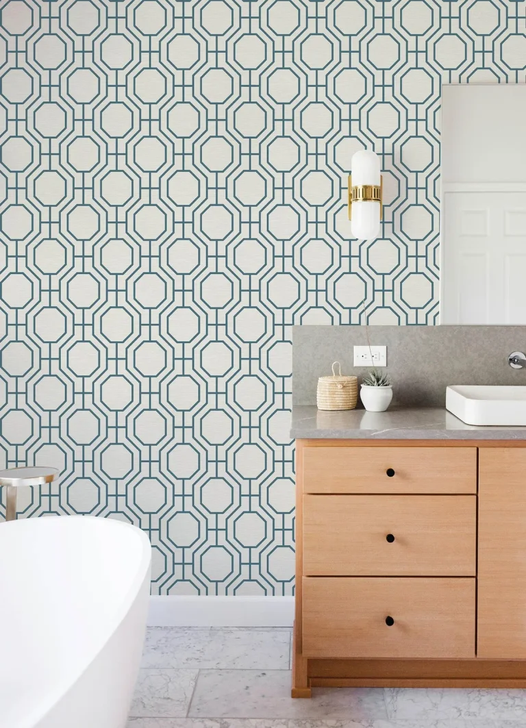 Manor Geometric Trellis Wallpaper - Blue — Image 6