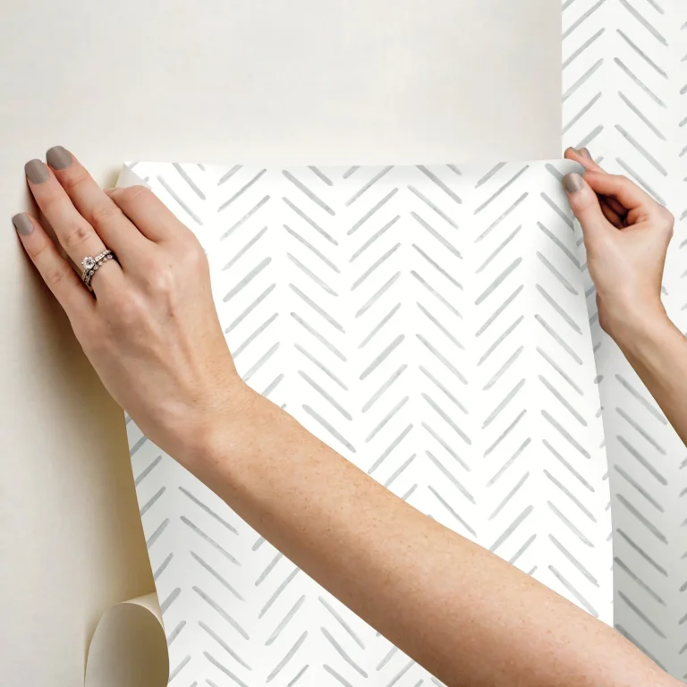 Painted Herringbone Peel and Stick Wallpaper - Fog — Ảnh 5