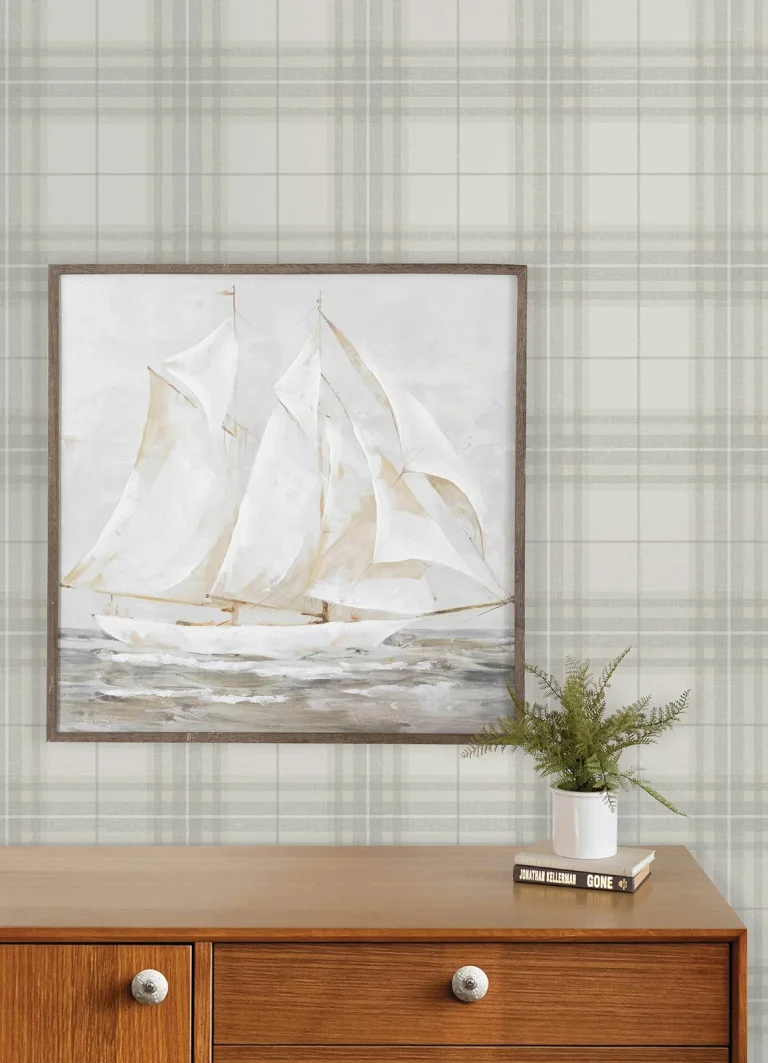 Chesapeake Cabin Check Plaid Wallpaper - Grey — Ảnh 6