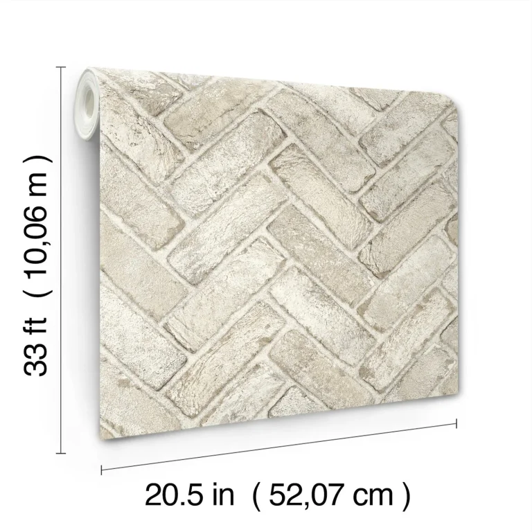 Chesapeake Canelle Brick Herringbone Wallpaper - Taupe — Image 5