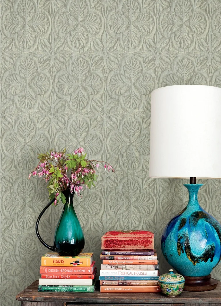 Chesapeake Karachi Wooden Damask Wallpaper - Light Blue — Ảnh 6