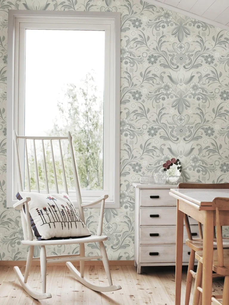 Ostanskar Retro Floral Wallpaper - Light Grey — Ảnh 3