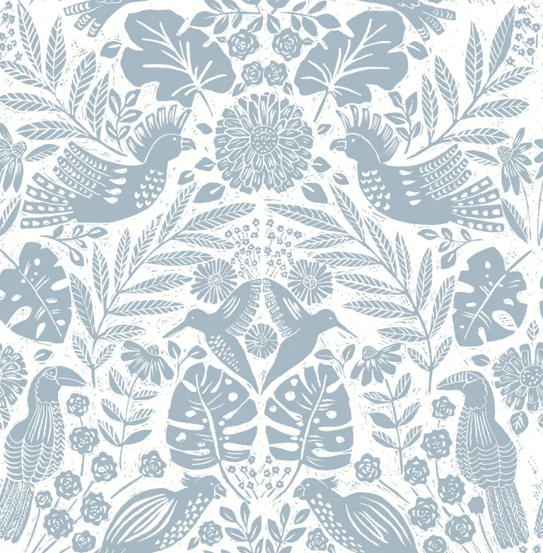 Nestle Bird Block Print Wallpaper - Blue — Ảnh 6