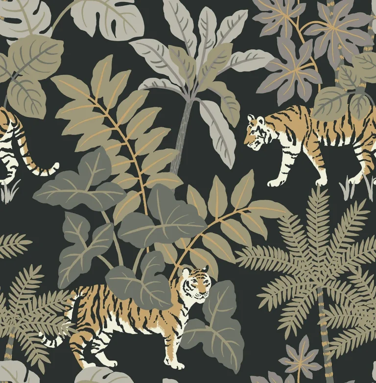 Caspian Jungle Prowl Wallpaper - Charcoal — Ảnh 2