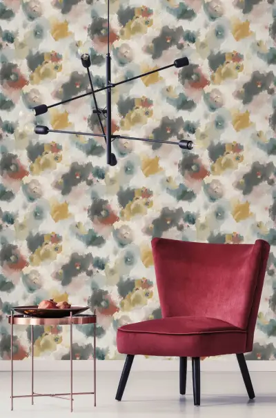 Impressionist Floral Wallpaper - Copper/Blue