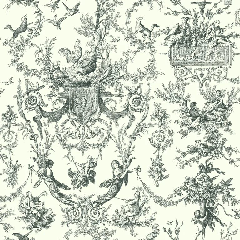 Old World Toile Wallpaper - Black/White — Ảnh 5