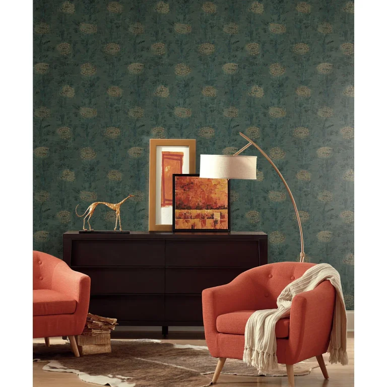Ronald Redding French Marigold Wallpaper - Teal Green/Gold — Ảnh 3