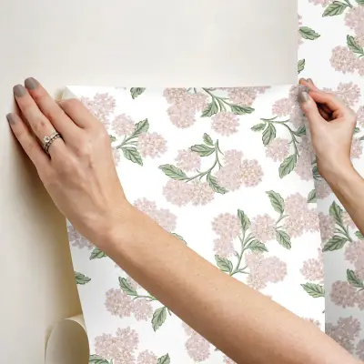 Rifle Paper Co. Hydrangea Peel and Stick Wallpaper - Pink & White