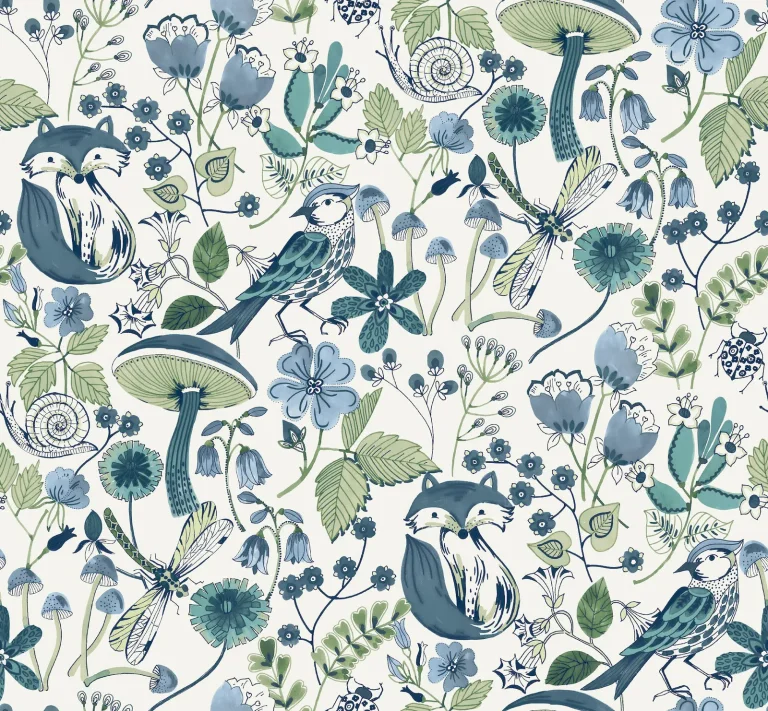 Wonder Woodland Animals Wallpaper - Blue Green — Image 6
