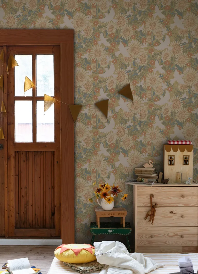 Drömma Songbirds and Sunflowers Wallpaper - Coral — Ảnh 3