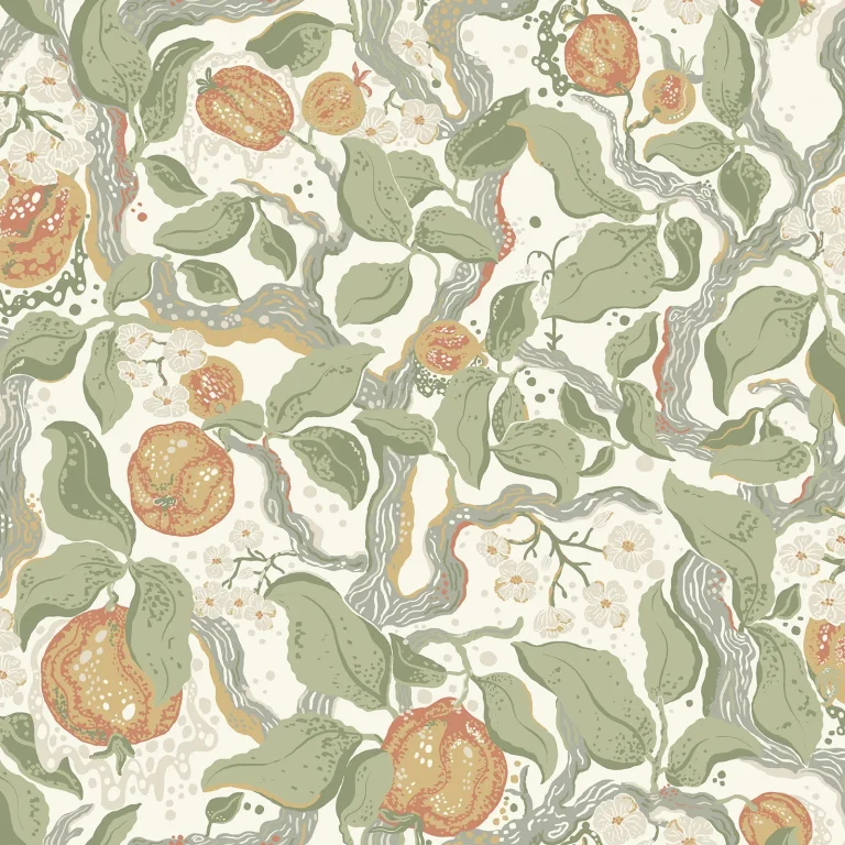 Kort Fruit and Floral Wallpaper - Green