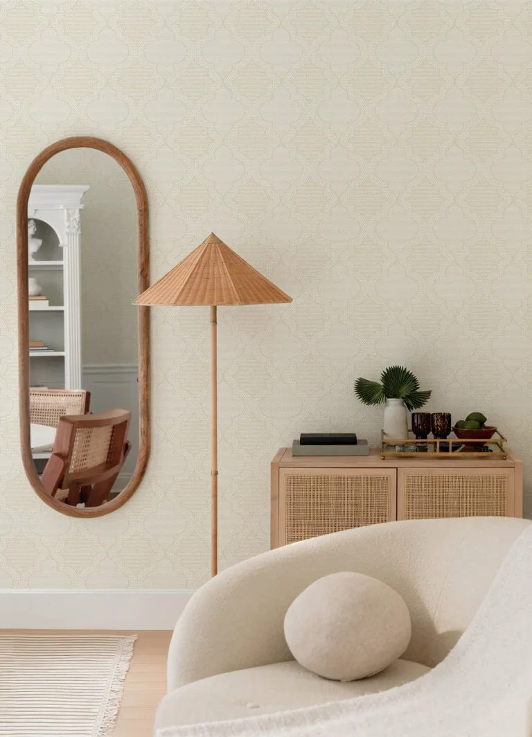 Ernest Quilted Quatrefoil Wallpaper - Yellow — Ảnh 4
