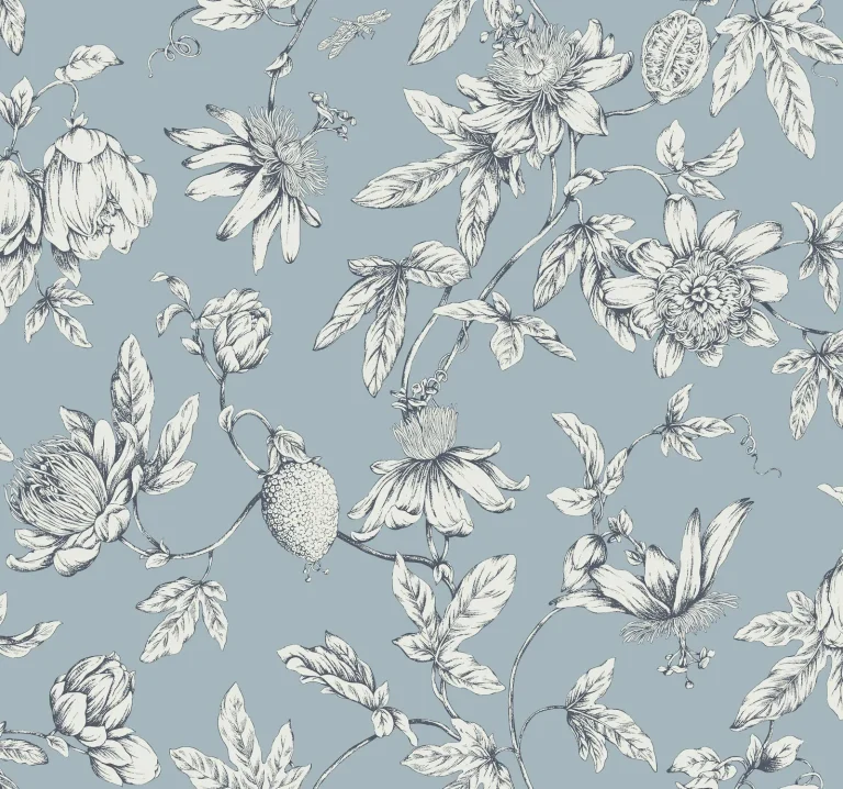 Passion Flower Toile Wallpaper - Sky — Ảnh 4