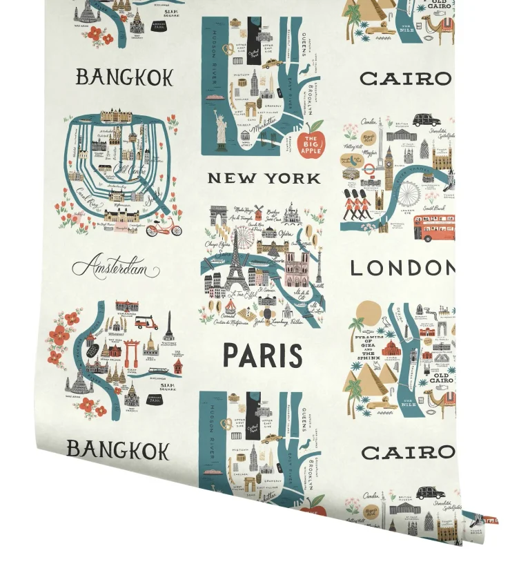 Rifle Paper Co. City Maps Peel and Stick Wallpaper - Blue & Red — Ảnh 3