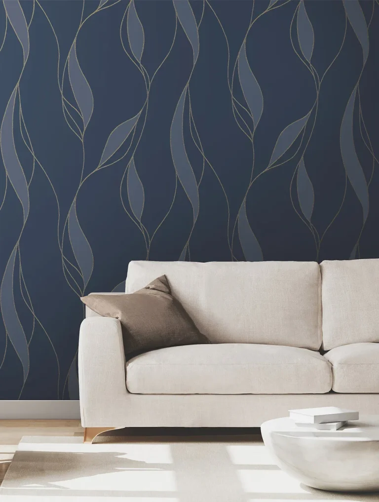 Ronald Redding Society Hill Abstract Leaf Wallpaper - Navy — Ảnh 2