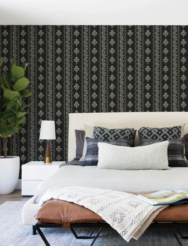 Chesapeake Lenea Floral Stripe Wallpaper - Black — Image 3