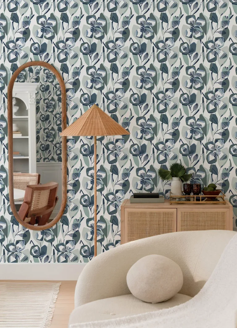 Nathalie Abstract Blooms Wallpaper - Navy — Ảnh 2