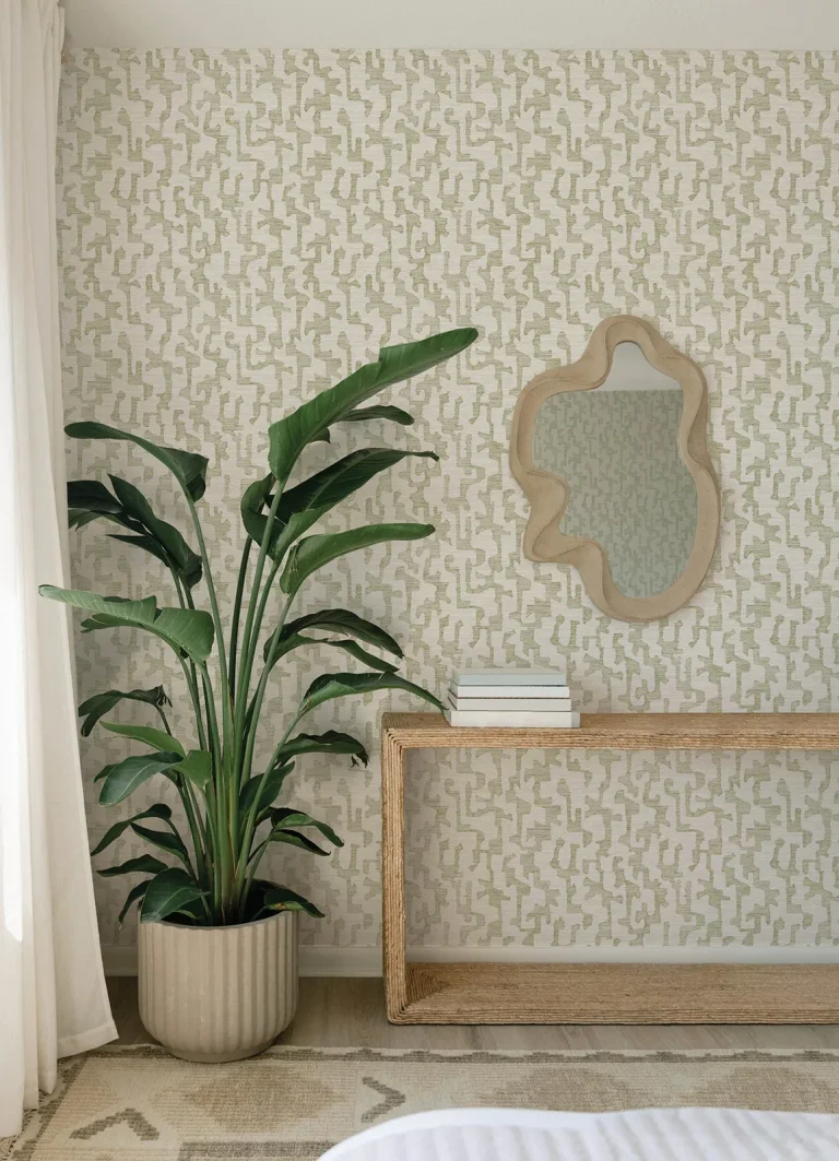 Cipher Geometric Faux Grasscloth Wallpaper - Moss — Ảnh 5