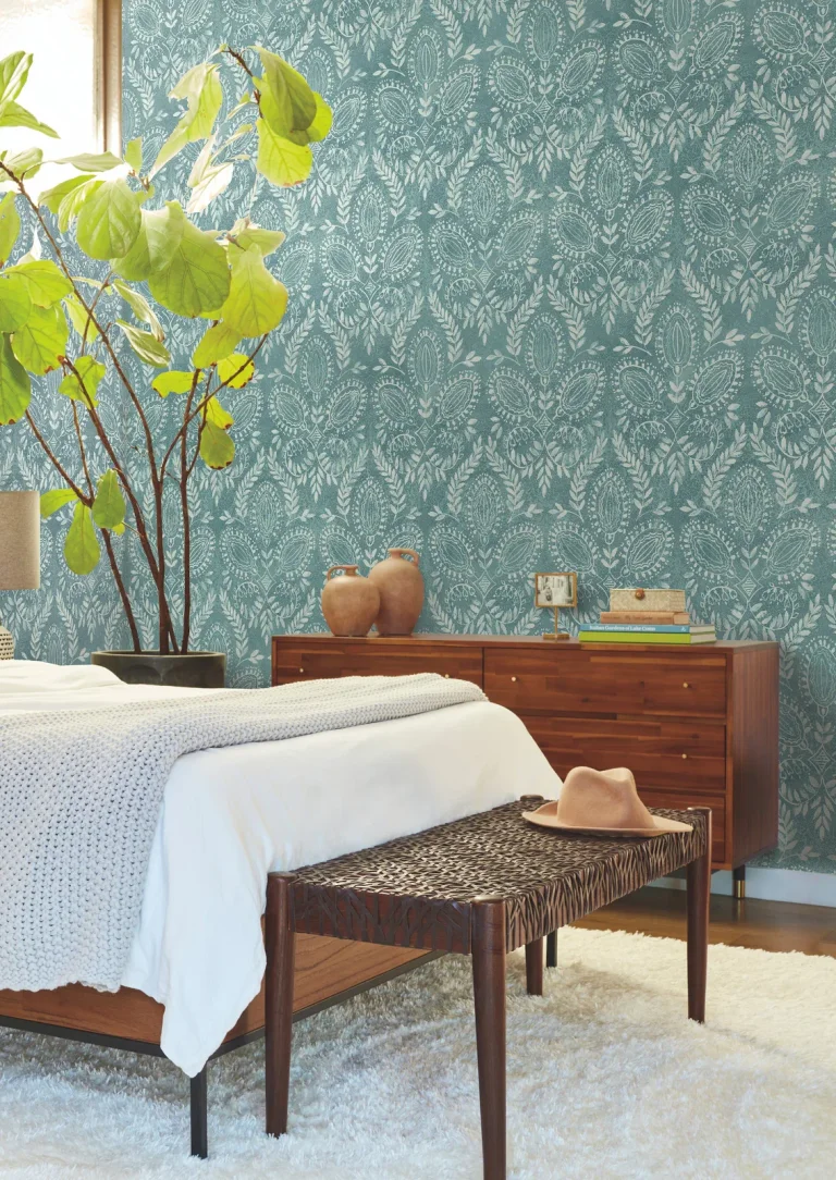 Laurel Damask Wallpaper - Teal — Ảnh 3