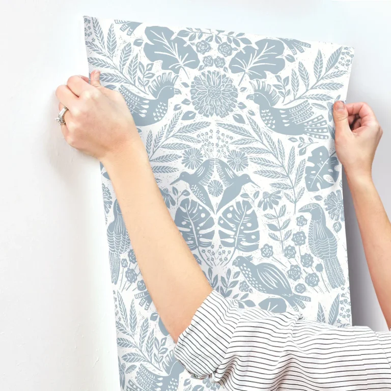 Nestle Bird Block Print Wallpaper - Blue — Ảnh 3