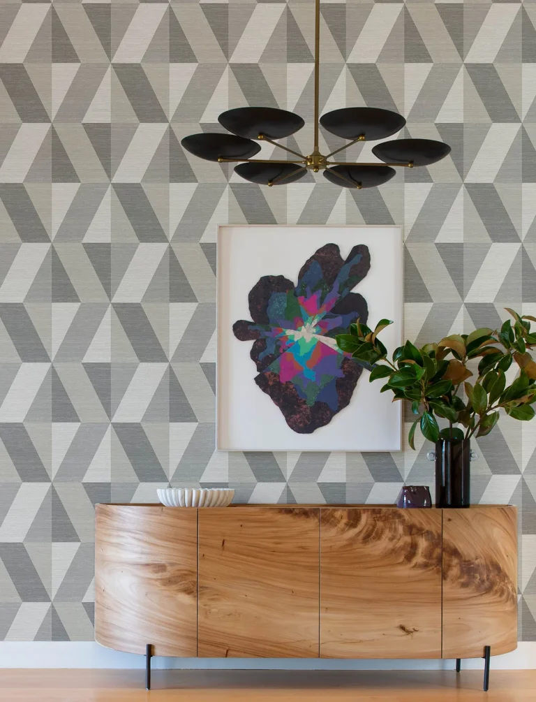 Winslow Geometric Faux Grasscloth Wallpaper - Stone — Ảnh 5