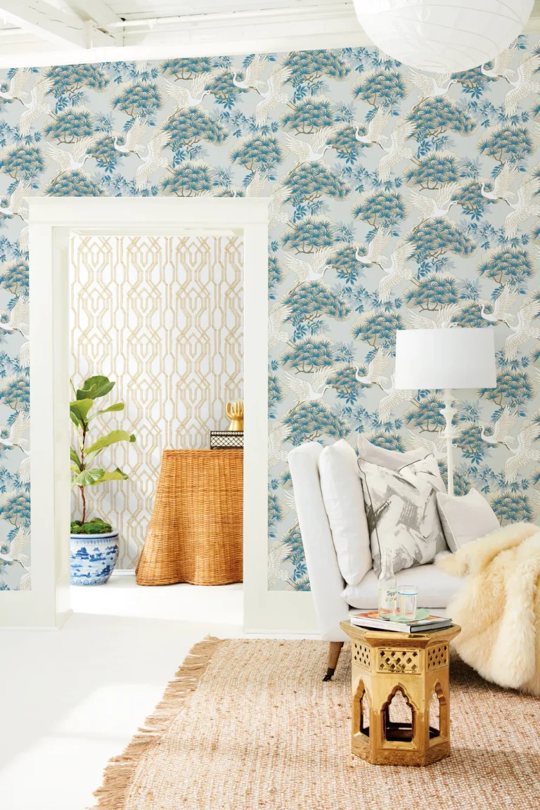 Ronald Redding Sprig & Heron Wallpaper - Light Blue — Ảnh 4