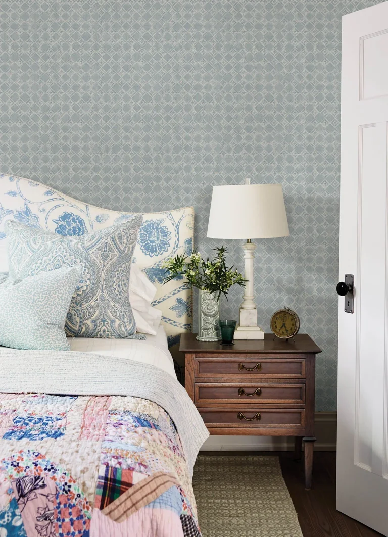 Chesapeake Button Block Geometric Wallpaper - Blue — Image 5