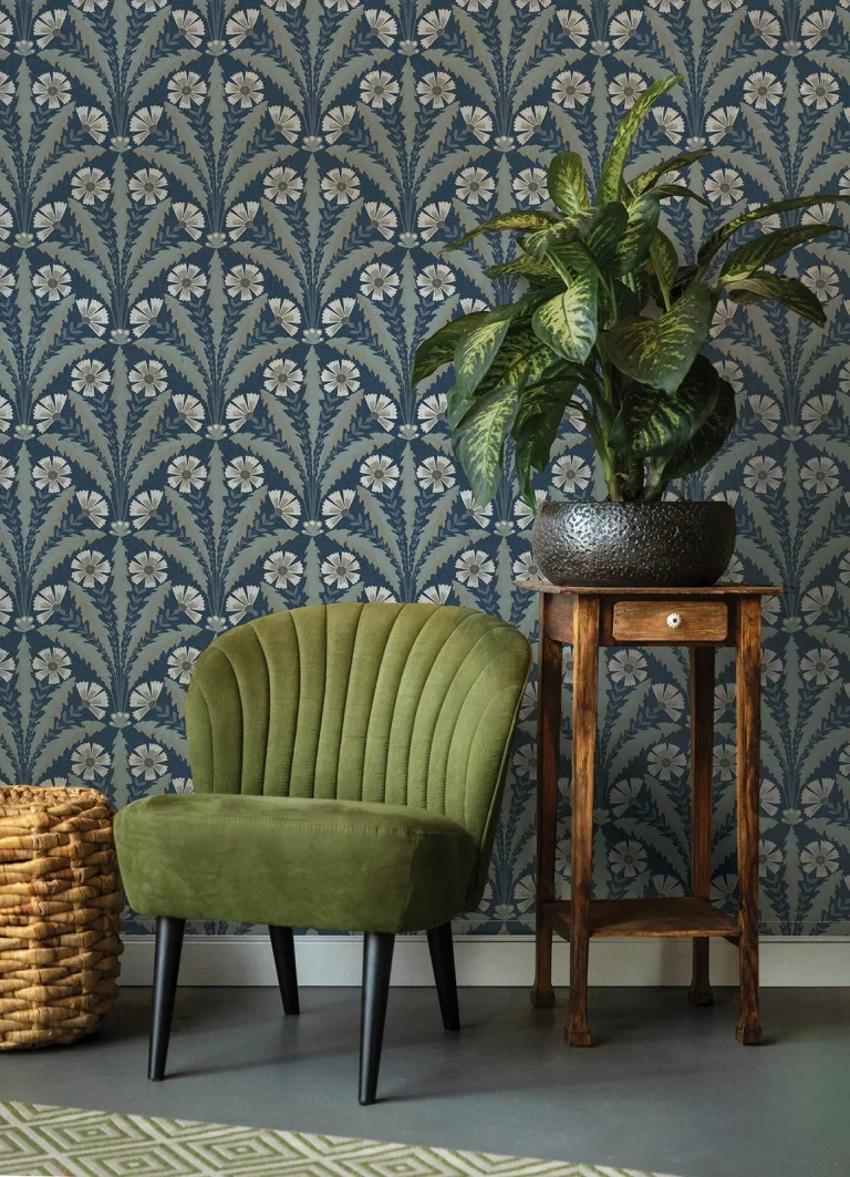 Chesapeake Tap Root Floral Damask Wallpaper - Dark Blue — Ảnh 6