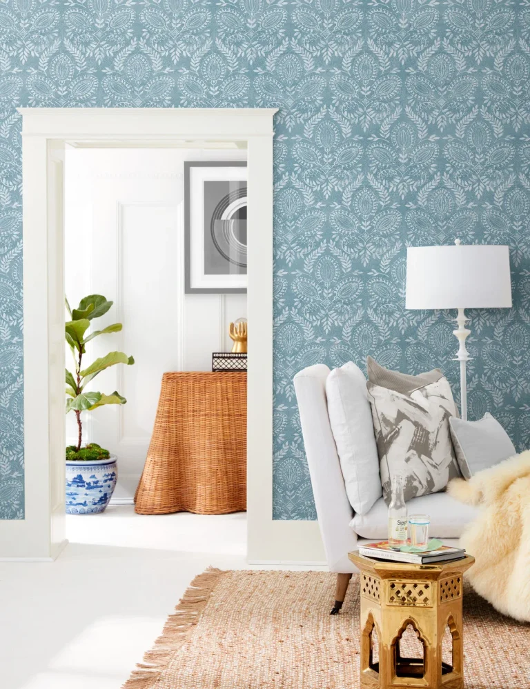 Laurel Damask Wallpaper - Blue — Ảnh 3