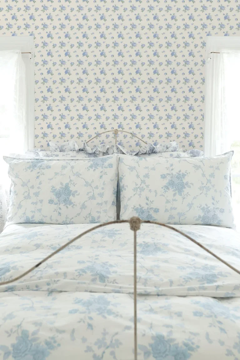 LoveShackFancy Ikat Rose Small Print Wallpaper - Blue — Ảnh 2