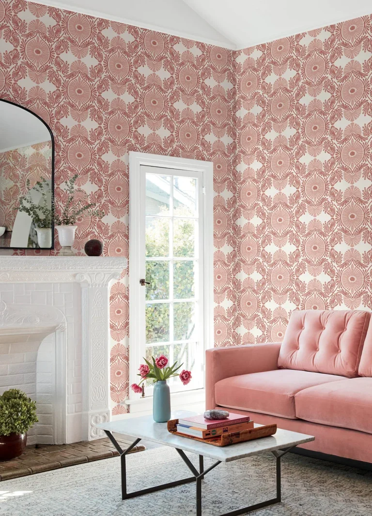 Villa Embellished Ogee Wallpaper - Raspberry — Ảnh 3