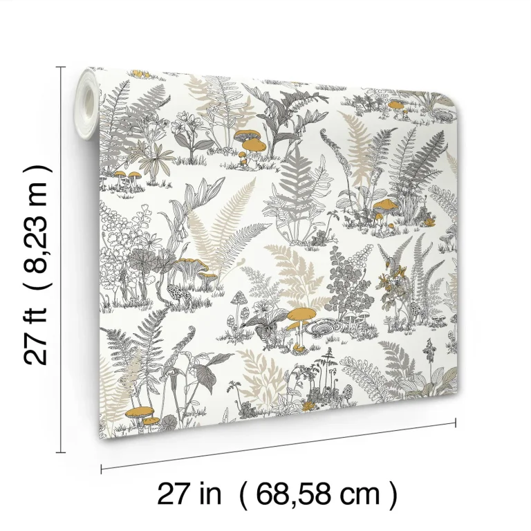 Mushroom Garden Toile Wallpaper - Neutral/Gold — Ảnh 8