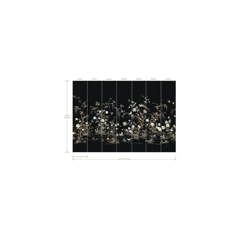 Ronald Redding Flowering Vine Chino Wall Mural - Black — Ảnh 3