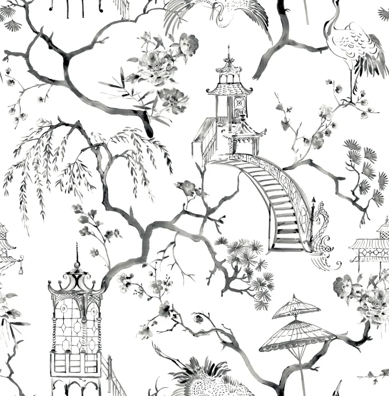 Serena Chinoiserie Wallpaper - Charcoal — Ảnh 4