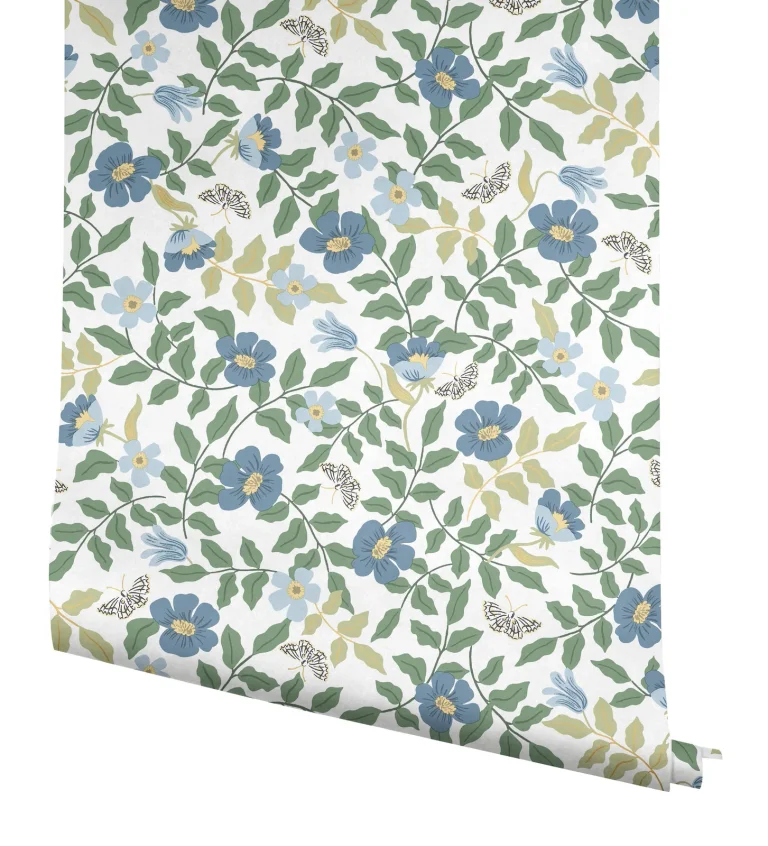 Rifle Paper Co. Primrose Peel and Stick Wallpaper - Blue and Cream — Ảnh 3