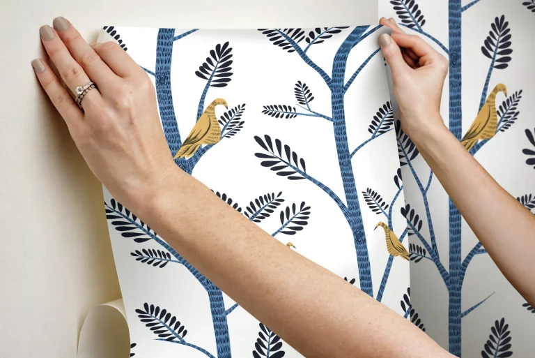 Aviary Branch Peel and Stick Wallpaper - Goldfinch/Cobalt — Image 4
