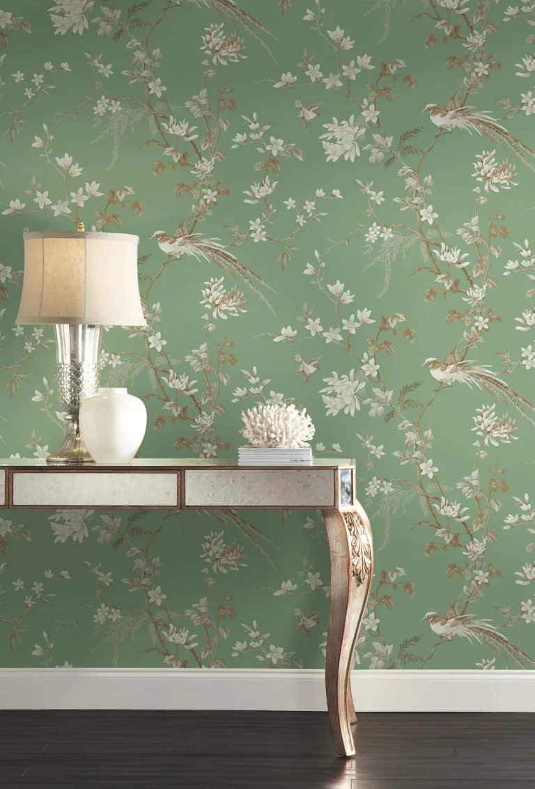 Ronald Redding Bird & Blossom Chinoserie Wallpaper - Green — Image 4