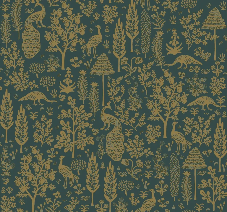 Rifle Paper Co. Menagerie Toile Wallpaper - Emerald & Metallic Gold — Ảnh 2